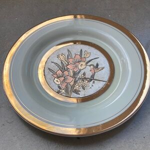 Asian chokin Art daffodil Plate with Gold Accents by hi mark. Ready to hang